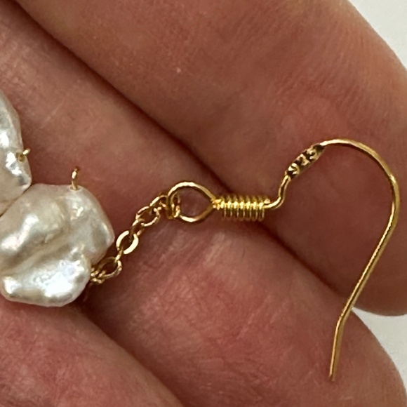 White Keshi Dangle Earrings - 14K YG over 925 Sterling Silver - Picture 4 of 6